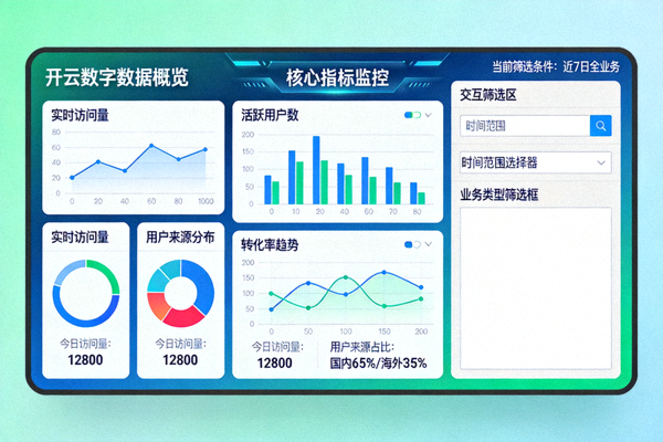 开云数字数据分析监控看板与图表交互界面展示