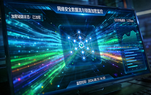 网络安全数据流与链路加密监控屏幕展示