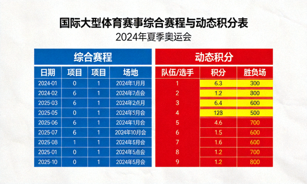 国际大型体育赛事综合赛程与动态积分排布